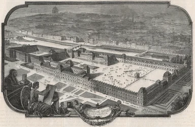 Vista geral do Palais du Louvre e das Tuileries em 1852 - Gravação em "Tableau-de-Paris" de Edmond Texier 1852