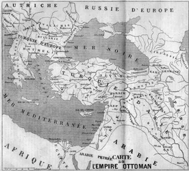 Mapa geográfico do Império Otomano em 1860. Gravura em 