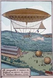 O aerostato de vapor aerável do Giffard sobre o Parque Chalais