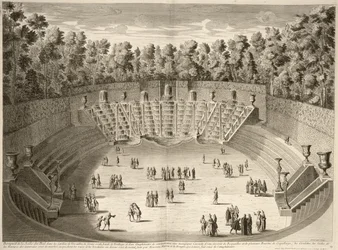Bosque do salão de baile, Versalhes, de Les Plans, perfis e elevações da cidade e Palácio de Versalhes, gravado por Lucas, publicado c.1715
