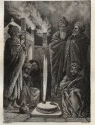 Guebro (ou zoroastriano) perto de Bacu (Bacu, Azerbaijão) - Adoradores do fogo - Nova Enciclopédia Nacional de Maurice La Charest - 1870