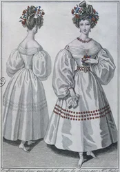 Penteado com uma guirlanda de flores silvestres, Paris, 1829 (gravura a cores)