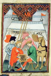Harley 4431 f.133 Ulysses jogando xadrez, cópia parisiense, c.1410-15 (vellum)