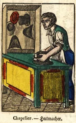 Chapeleiro; Série sobre o comércio, imagem da Epinal do século XIX.