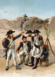 Ele nos fará comer até as botas, disse o soldado de Massena, racionalizando os excessos durante o cerco de Genes, em junho de 1800. Cromolitografia.