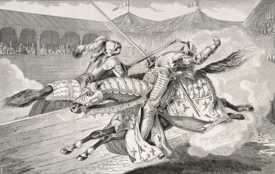 Henri II (1519-59) é fatalmente ferido em uma justa durante as celebrações do casamento de sua filha, de &39;Histoire de France&39; por Colart, publicado em 1840