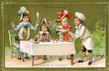 Heres para o cozinheiro !, Bon Marché Department Store cartão promocional, c.1890