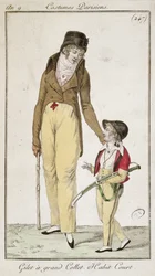 Colete de gola alta e casaco curto matinal, de Costumes Parisiens, 1801