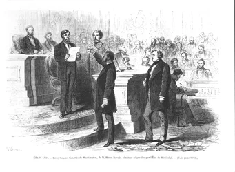 Hiram Revels, o primeiro senador negro do Estado do Mississippi, a prestar juramento no Congresso de Washington