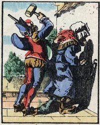 História da Dra. Pulcinella (Polichinelle). Gravura em madeira de Imaging Pellerin - Epinal, sd. Final do século XIX.