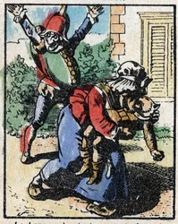 História da Dra. Pulcinella (Polichinelle). Gravura em madeira de Imaging Pellerin - Epinal, sd. Final do século XIX.