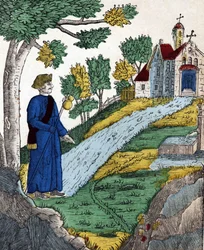 História dos quatro filhos Aymon; Maugis, depois de ter feito de Carlos Magno um prisioneiro, foi a um eremitério para ali fazer penitência, imagem de uma espinha dorsal do século XIX.