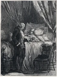 Honore Gabriel (Honore-Gabriel) Riqueti, Conde de Mirabeau (1749-1791) em seu leito de morte com seu médico, Georges Cabanis (1757-1808) em 1791.