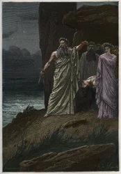 O sacrifício humano pelo druida depois de Alphonse de Neuville - Druidas oferecendo sacrifícios humanos - gravura de "L