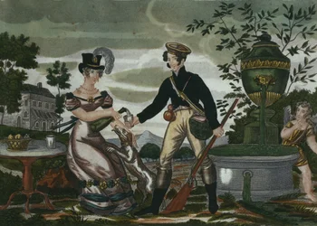 Caça reunião, prato 2, início do século XIX (gravura a cores)