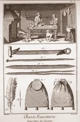 Caça - Falcoaria - Alimentação das aves - Gravura de Benard d