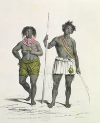 Figura negra idólatra do Reino de Benguela, Angola, gravada por Godefroy Engelmann (1788-1839)