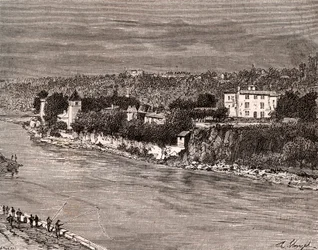 Ile Barbe no meio do Saone, no 9º arrondissement de Lyon - gravura em "La France illustree: geography, history, statistical administration" de V.-A. Malt-Brown. 1884