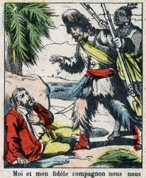 Ilustração para o Livro de Daniel Defoe (De foe) "Robinson Crusoe". Imagens epinais do final do século XIX.