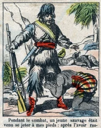 Ilustração para o Livro de Daniel Defoe (De foe) "Robinson Crusoe". Imagens epinais do final do século XIX.