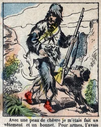 Ilustração para o Livro de Daniel Defoe (De foe) "Robinson Crusoe". Imagens epinais do final do século XIX.