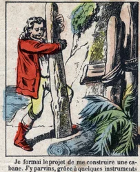 Ilustração para o Livro de Daniel Defoe (De foe) "Robinson Crusoe". Imagens epinais do final do século XIX.
