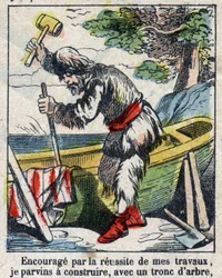 Ilustração para o Livro de Daniel Defoe (De foe) "Robinson Crusoe". Imagens epinais do final do século XIX.