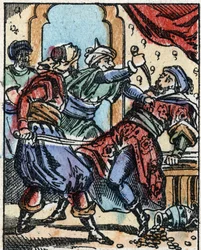 Ilustração para os Contos das Mil e Uma Noites. Ali-Baba (Ali Baba). Gravura em madeira de Imaging Pellerin - Epinal, sd. Final do século XIX.