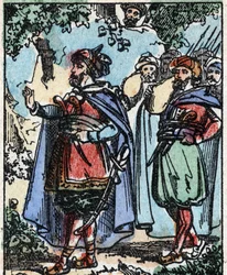Ilustração para os Contos das Mil e Uma Noites. Ali-Baba (Ali Baba). Gravura em madeira de Imaging Pellerin - Epinal, sd. Final do século XIX.