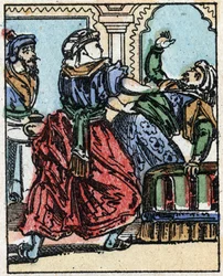 Ilustração para os Contos das Mil e Uma Noites. Ali-Baba (Ali Baba). Gravura em madeira de Imaging Pellerin - Epinal, sd. Final do século XIX.