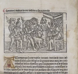 Ilustração de Le Livre du Roy Modus e de la Reine Racio de Henri Ferrieres, 1486 (xilogravura e tipografia)