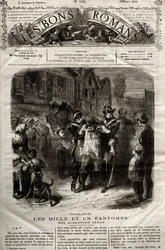 Ilustração do romance "The Thousand Un Fantomes" de Alexandre Dumas pere apareceu em "The Bons Romans" de 28/03/1865