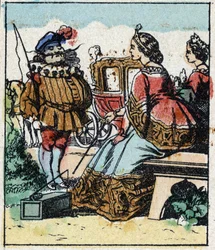 Ilustração do conto de Charles Perrault "Cinderela ou O Pequeno Chinelo de Vidro". Gravura em madeira de Imaging Pellerin - Epinal, sd. Final do século XIX.