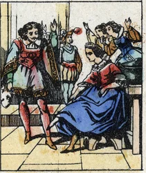 Ilustração do conto de Charles Perrault "Cinderela ou O Pequeno Chinelo de Vidro". Gravura em madeira de Imaging Pellerin - Epinal, sd. Final do século XIX.