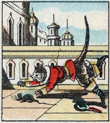 Ilustração do conto de Charles Perrault "The Cat Botte". Gravura em madeira de Imaging Pellerin - Epinal, sd. Final do século XIX.