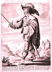 Ilustração de um Soldado sob o reinado de Luís XIII (1601-43) (gravura) (foto a p/b)