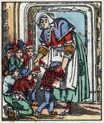 Ilustração do conto "Le petit poucet", de Charles Perrault. Gravura em madeira de Imaging Pellerin - Epinal, sd. Final do século XIX.