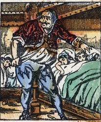 Ilustração do conto "Le petit poucet", de Charles Perrault. Gravura em madeira de Imaging Pellerin - Epinal, sd. Final do século XIX.