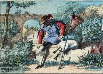 Ilustração da fábula de Jean de la Fontaine (1621-1695): o lobo tornou-se pastor. Imagem epinal do final do século XIX.