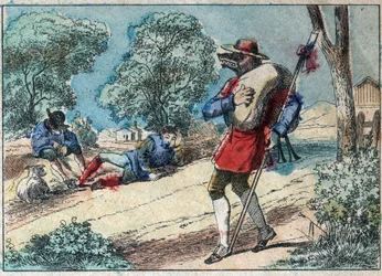 Ilustração da fábula de Jean de la Fontaine (1621-1695): o lobo tornou-se pastor. Imagem epinal do final do século XIX.