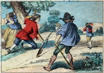 Ilustração da fábula de Jean de la Fontaine (1621-1695): o lobo tornou-se pastor. Imagem epinal do final do século XIX.