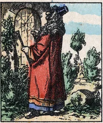 Ilustração do conto "Raminagrobis e os ratos" Gravura em madeira de Imaging Pellerin - Epinal, sd. Final do século XIX.