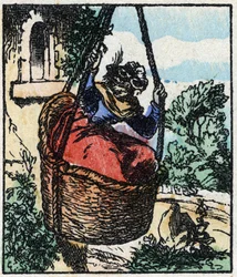 Ilustração do conto "Raminagrobis e os ratos" Gravura em madeira de Imaging Pellerin - Epinal, sd. Final do século XIX.