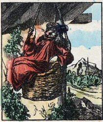 Ilustração do conto "Raminagrobis e os ratos" Gravura em madeira de Imaging Pellerin - Epinal, sd. Final do século XIX.