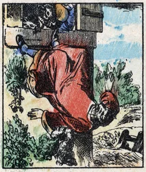 Ilustração do conto "Raminagrobis e os ratos" Gravura em madeira de Imaging Pellerin - Epinal, sd. Final do século XIX.