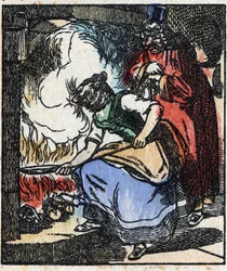 Ilustração do conto "Raminagrobis e os ratos" Gravura em madeira de Imaging Pellerin - Epinal, sd. Final do século XIX.