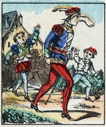 Ilustração do conto "As Aventuras do Grand Flandrin" Gravura em madeira de Imaging Pellerin - Epinal, sd. Final do século XIX.