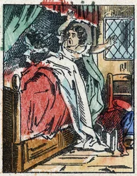 Ilustração do conto "O Capuchinho Vermelho", de Charles Perrault. Gravura em madeira de Imaging Pellerin - Epinal, sd. Final do século XIX.