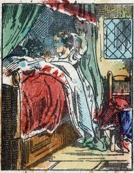 Ilustração do conto "O Capuchinho Vermelho", de Charles Perrault. Gravura em madeira de Imaging Pellerin - Epinal, sd. Final do século XIX.