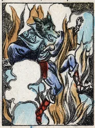 Ilustração do conto "O lobo, o bode e os sete biquetes" Gravura em madeira de Imaging Pellerin - Epinal, sd. Final do século XIX.